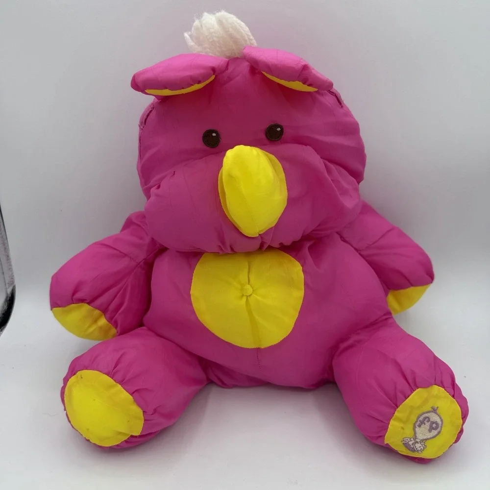 VINTAGE 1987 FISHER PRICE PUFFALUMP STUFFED ANIMAL PLUSH PINK RHINO